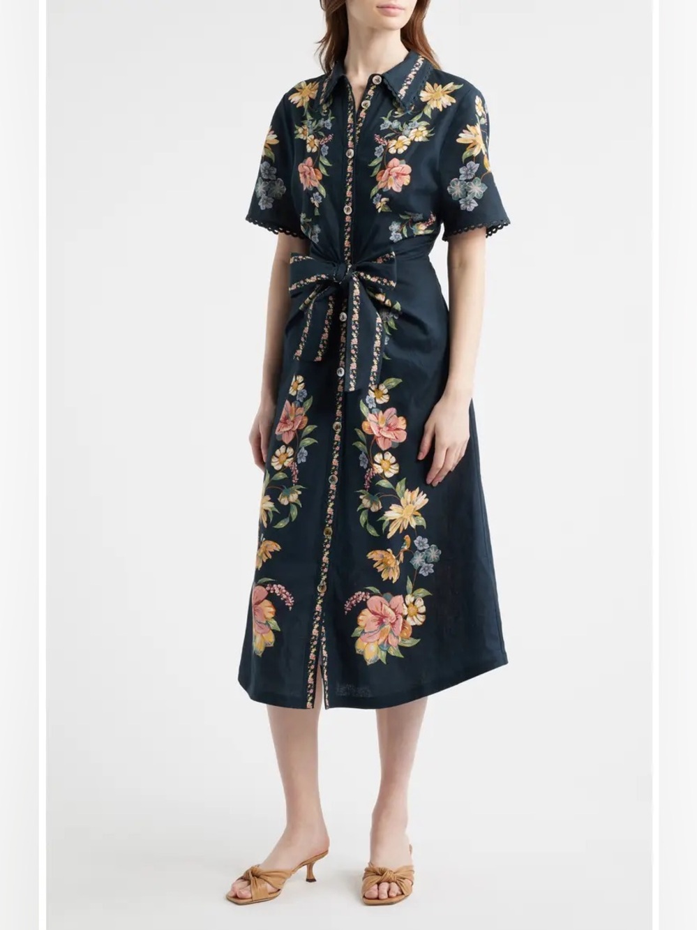 Farm Rio Maira Floral Belted Midi Shirtdress